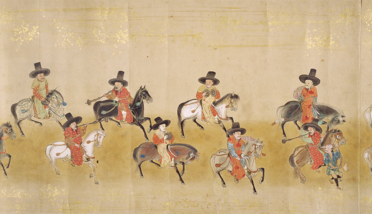 Korea hatodik nagykövetsége Japánban a Meireki 1-ben a Tokugawa Ietsunas utódlás idején, 1651-ben, valószínűleg Kano Masunobu (1625-94) (tekercses festmény) (részlet) alkotó: Japanese School