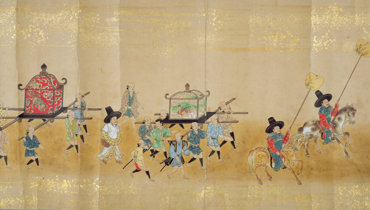 Korea hatodik nagykövetsége Japánban a Meireki 1-ben a Tokugawa Ietsunas utódlás idején, 1651-ben, valószínűleg Kano Masunobu (1625-94) (tekercses festmény) (részlet) (lásd még: 79774 és 120822) alkotó: Japanese School