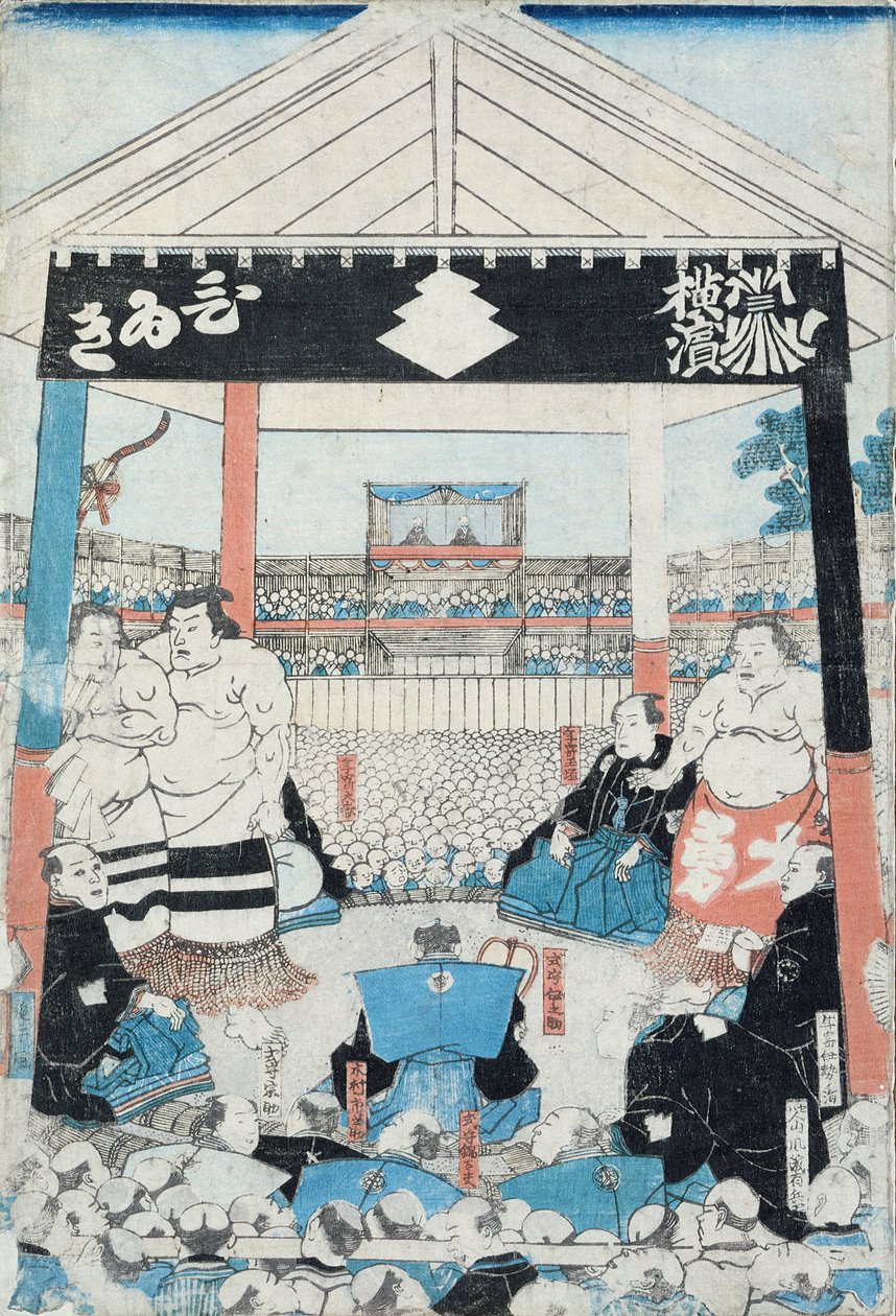 A szumóbirkózók most kezdik a meccset (fatömbnyomat) alkotó: Japanese School