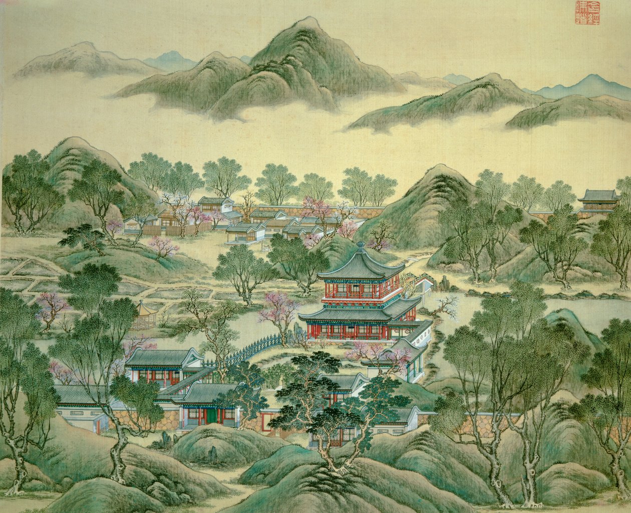 Egy 19. századi japán nyomat részlet pavilonja. alkotó: Japanese School