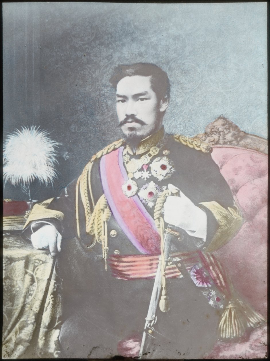 A Meiji császár, 1880 körül (kézzel színezett üvegcsúszda) alkotó: Japanese School