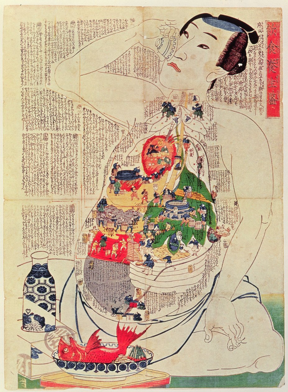 Étel és ital tükre az élet táplálásához (fatömbnyomat) alkotó: Japanese School