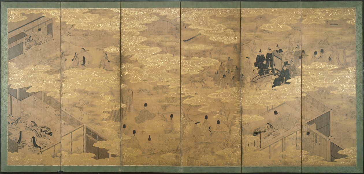 Genji meséje, 17. század vége – 18. század eleje (pigment tinta és aranylevél csillámpapíron) (171424-es pár) alkotó: Japanese School