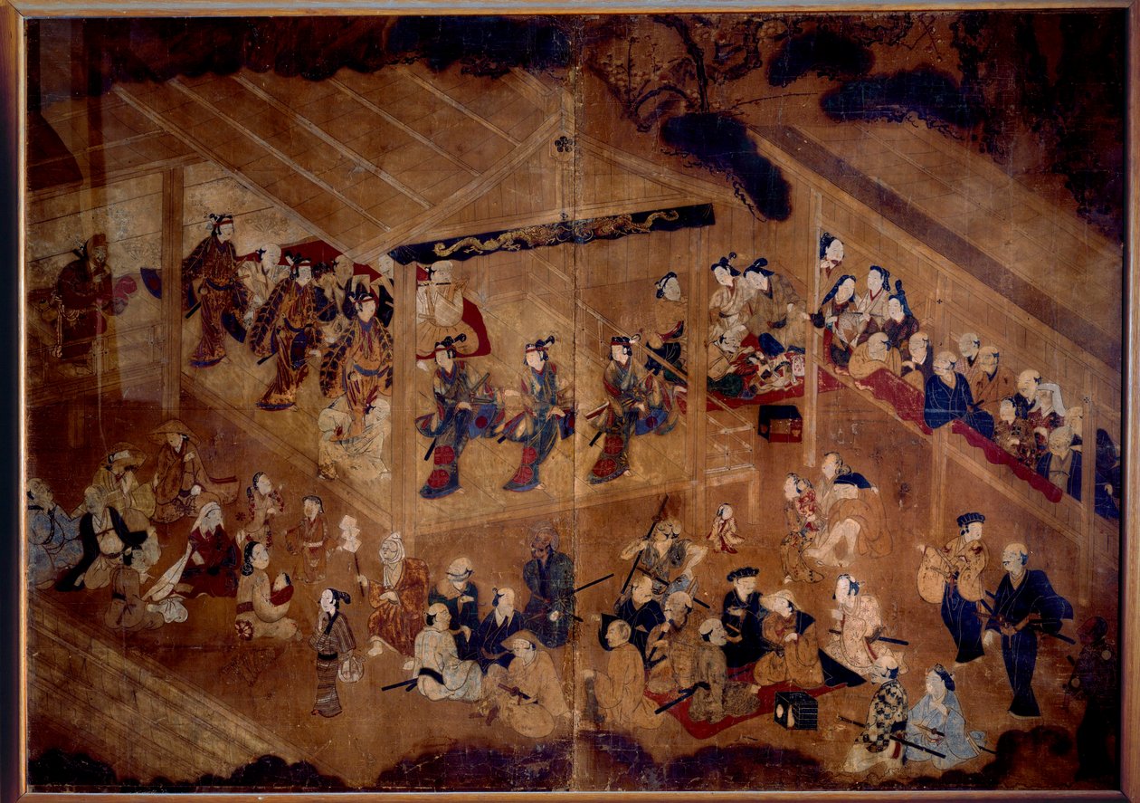 Kabuki Színház: színészek a színpadon; 18. századi japán nyomtatvány Párizs, Guimet múzeum, Ázsiai Művészeti Nemzeti Múzeum alkotó: Japanese School