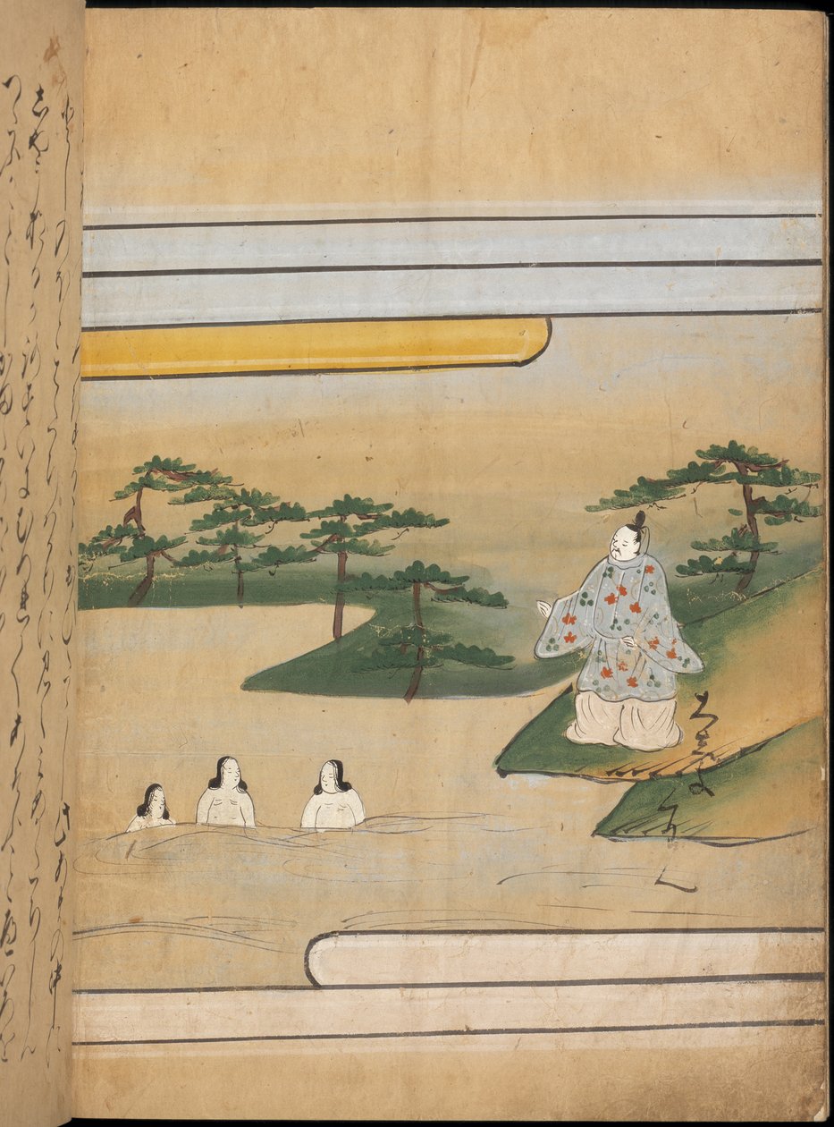 Három nő a vízben, illusztráció a „Taishokkan”-ból (tinta és színes papíron) alkotó: Japanese School