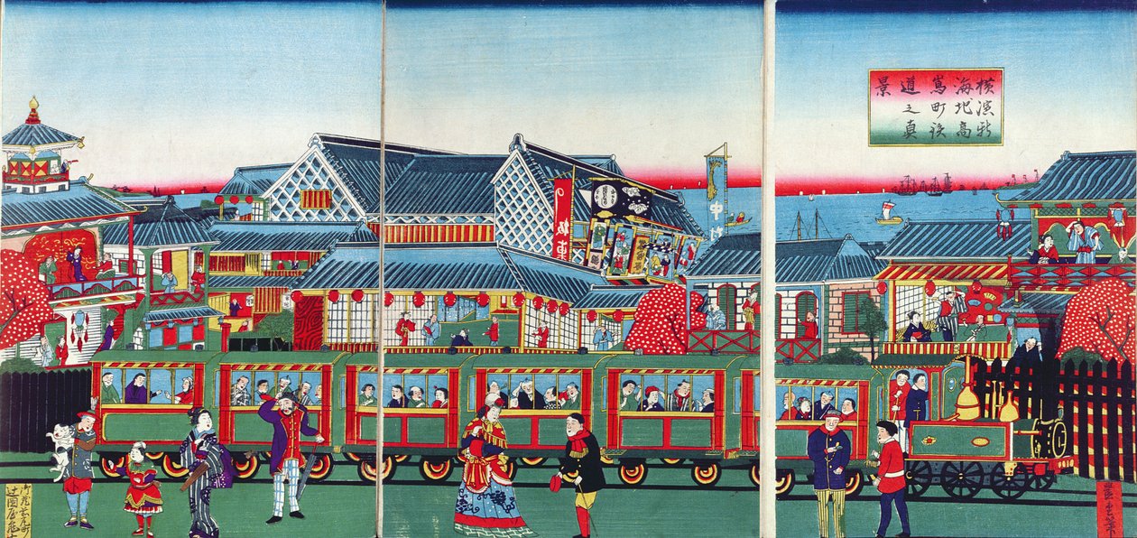 Vonat Yokohamában, a XIX. század második felében alkotó: Japanese School