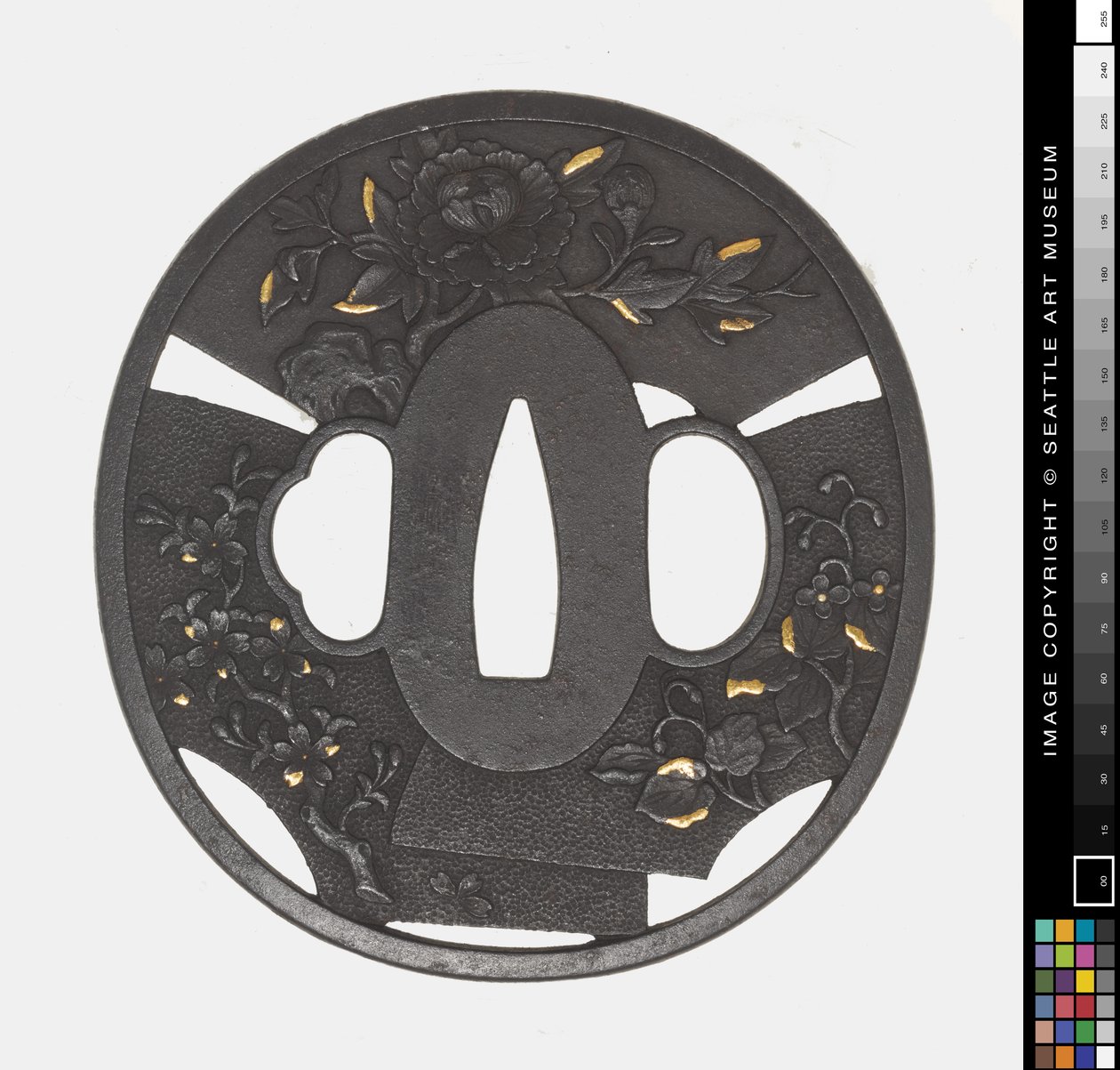Tsuba: krizantém, cseresznye, írisz alkotó: Japanese School