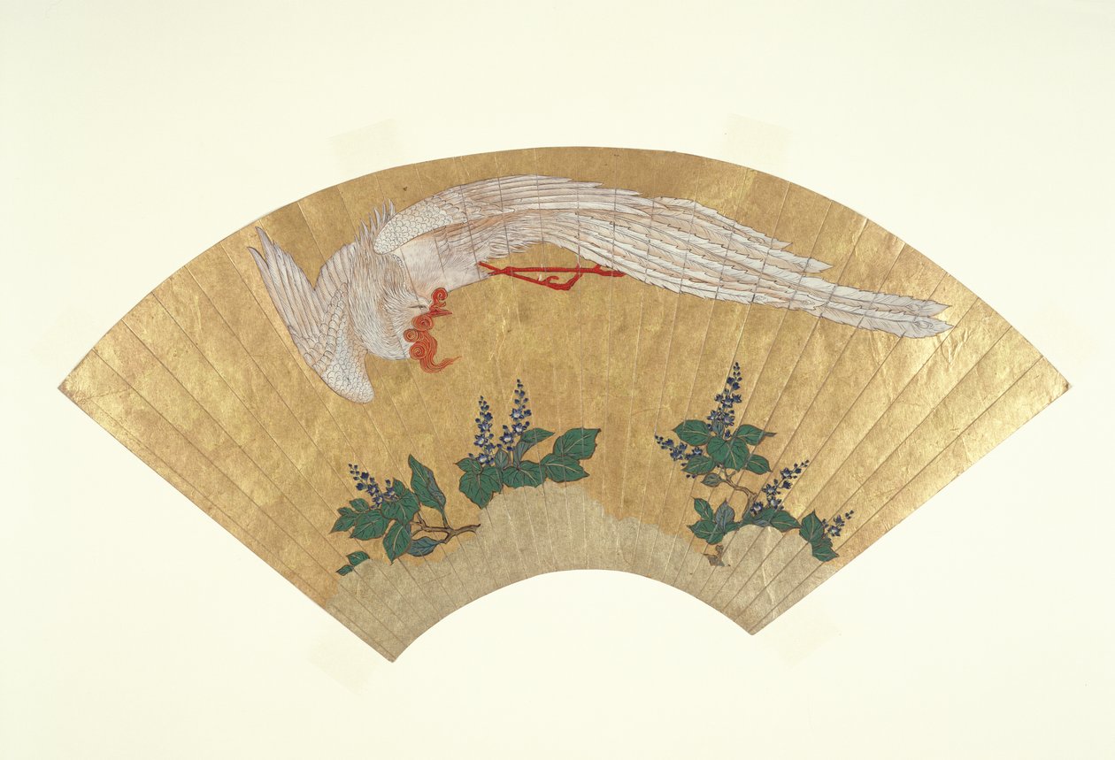 Szereletlen ventilátor: madárbúvárkodás behavazott bambuszra, 1700-60 körül (arany és wc papíron) alkotó: Japanese School