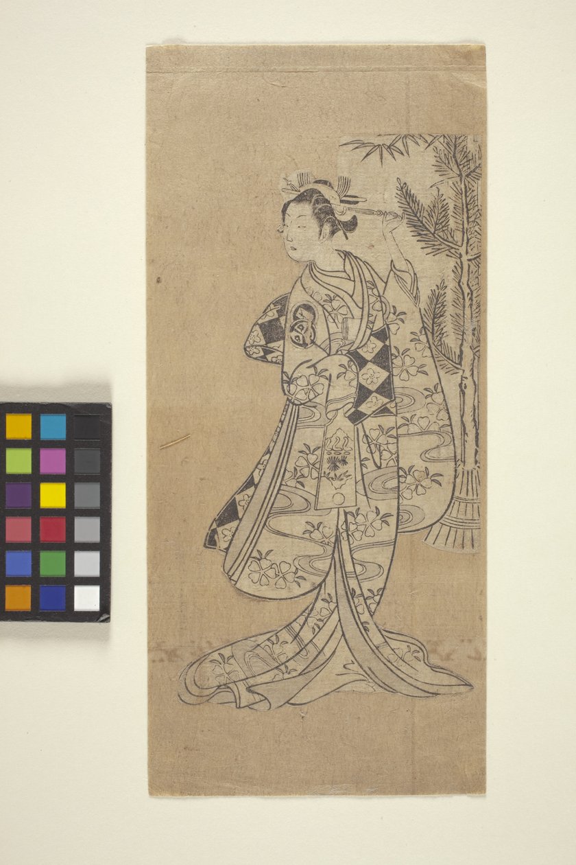 Cím nélkül (Nő áll a fa előtt) (színes fatömbnyomat) alkotó: Japanese School