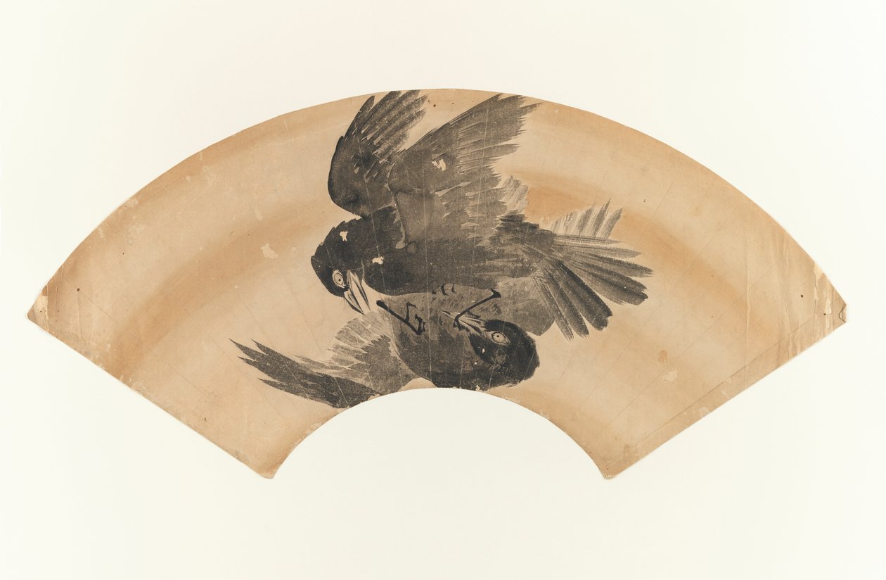 Cím nélkül - két madár legyező alakú rajza, 1603-1868 (tintával papírra) alkotó: Japanese School