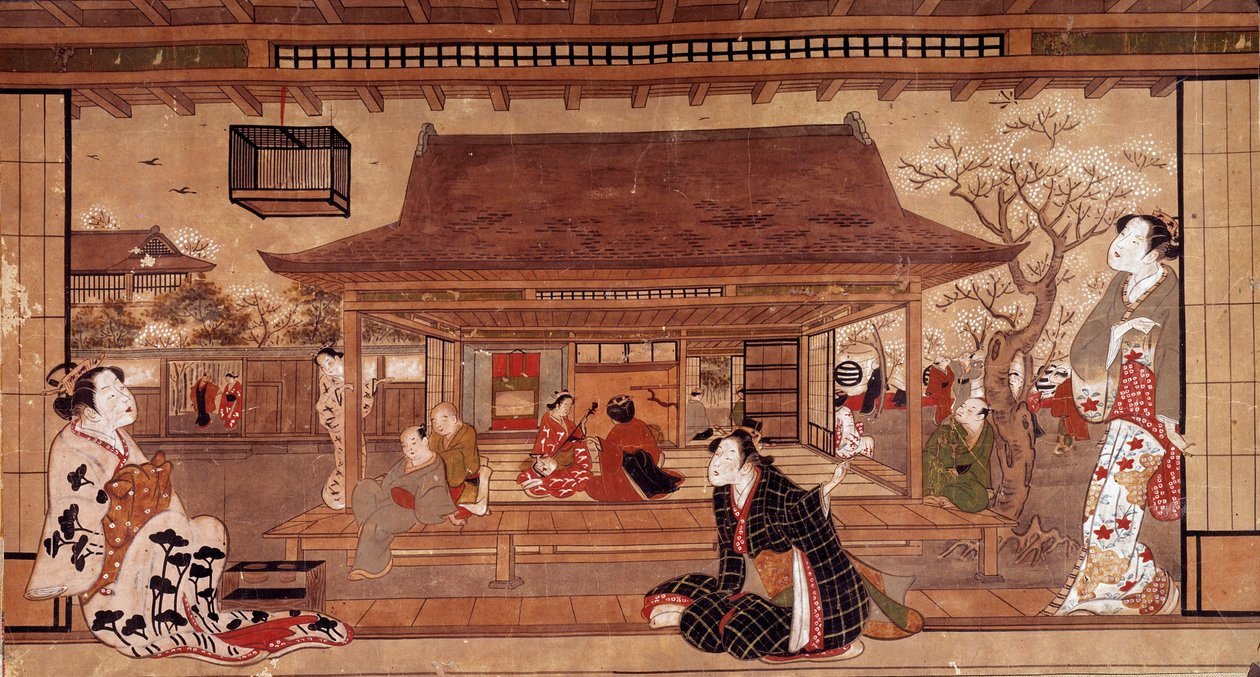 Kilátás a Maromasa-palotára. 18. századi japán nyomtatvány. Magángyűjtemény alkotó: Japanese School