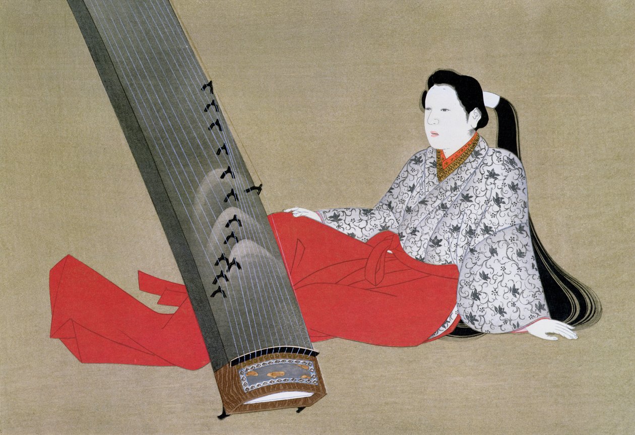 Woman Playing the Koto, reprodukálva a The Kokka magazinban, 1896-97 körül alkotó: Japanese School