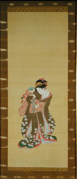 Nő és gyermek (toll és tus, selyem) alkotó: Japanese School
