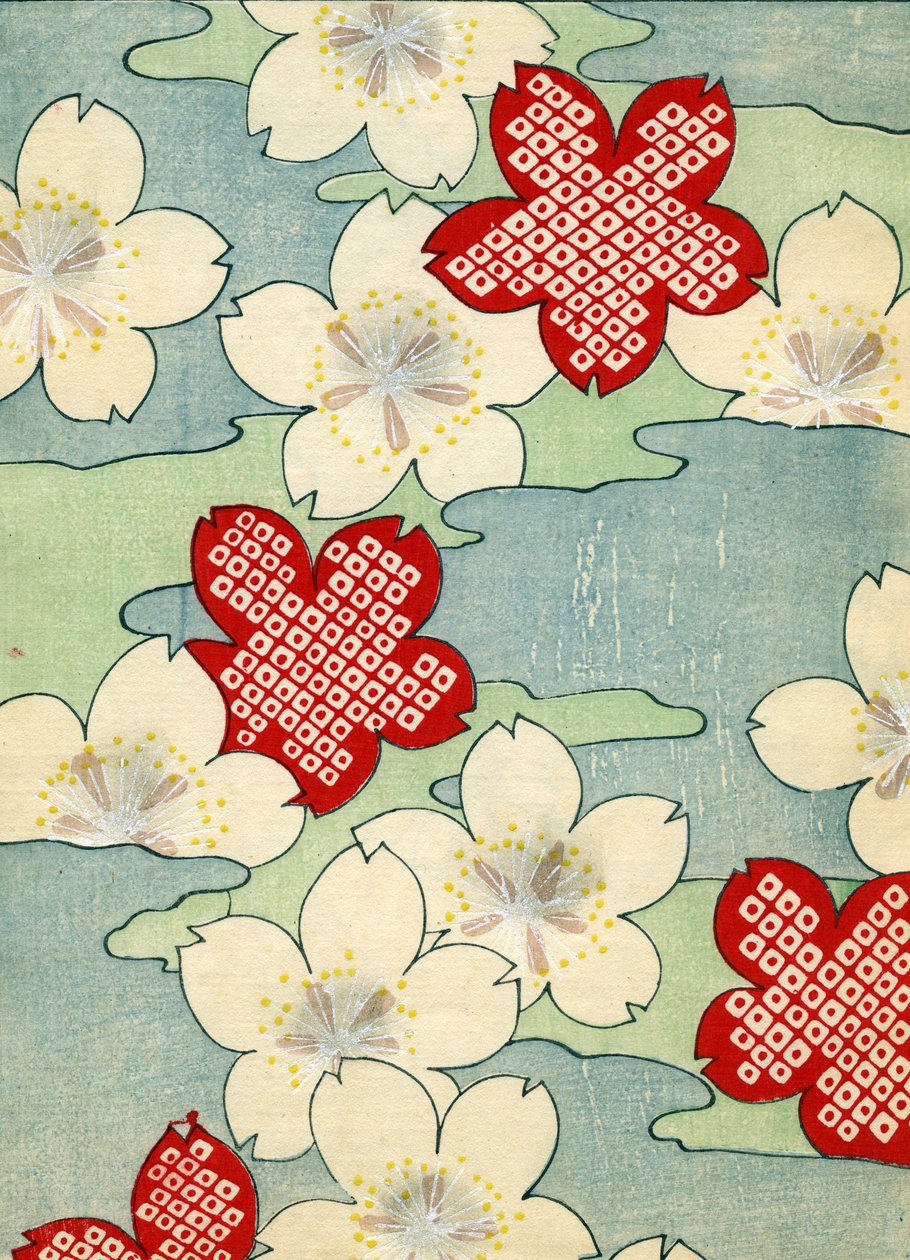 színes fatömb nyomat Dogwood Blossoms alkotó: Japanese School