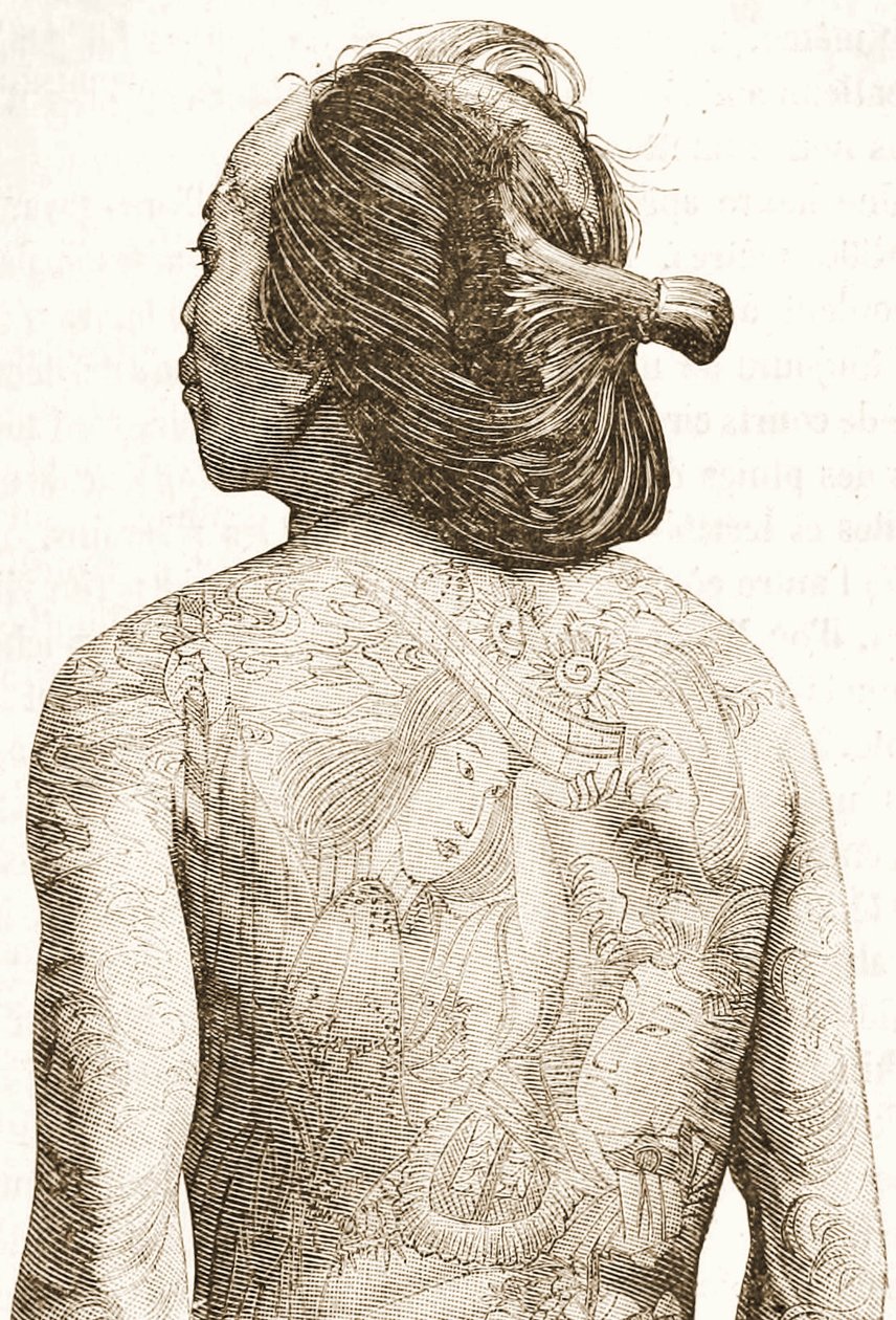 hagyományos japán Irezumi tetoválású férfi, 1880 körül alkotó: Japanese School