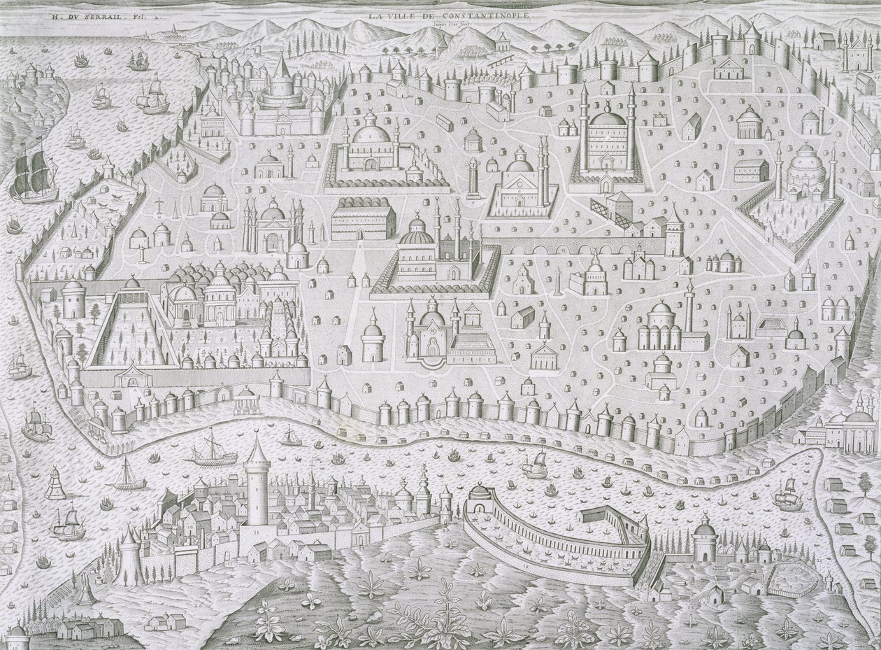 Konstantinápoly várostérképe, Törökország, 1650 körül alkotó: Jaspar de Isaac