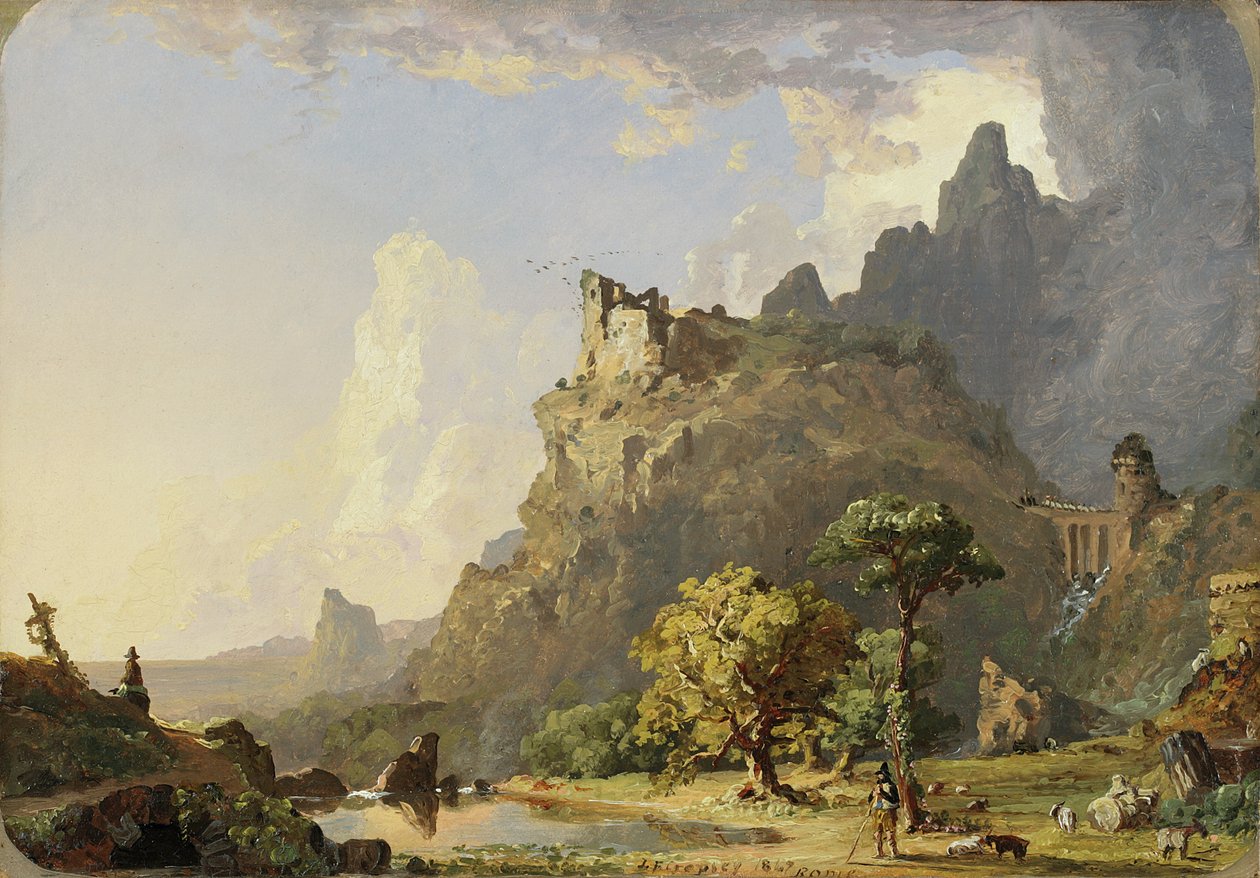 Olasz táj Róma közelében: Study for Mountain Stream, 1847 (olaj, papír, vászonra fektetve) alkotó: Jasper Francis Cropsey