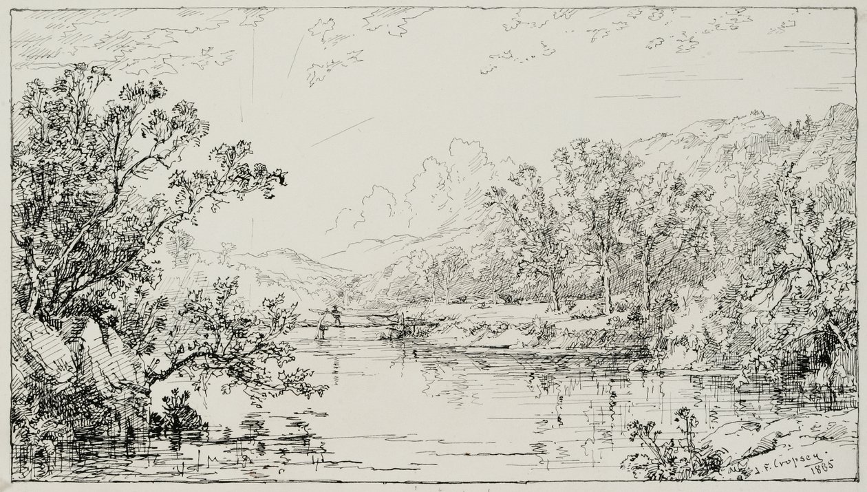 Október a Ramapo-völgyben, 1885 (toll és fekete tinta grafittal a krémszínű Bristol táblán) alkotó: Jasper Francis Cropsey