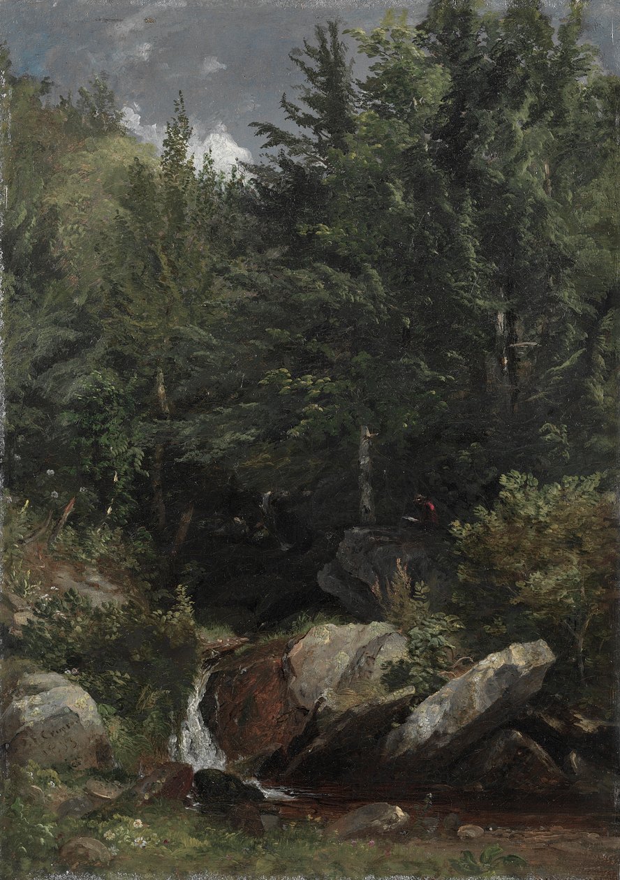 Fák és egy patak a domboldalon alkotó: Jasper F. Cropsey