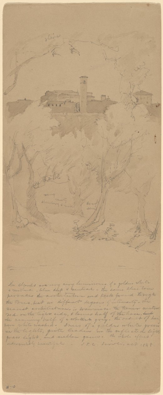 Kilátás a fákon keresztül a Tivoliban [recto] alkotó: Jasper Francis Cropsey