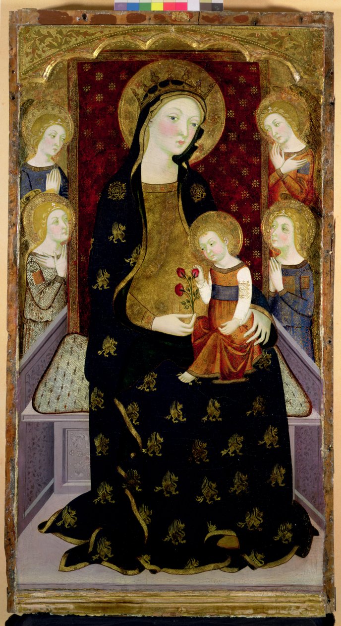 Madonna és gyermeke angyalokkal, 1360 (tempera és levélarany, tábla) alkotó: Jaume Serra