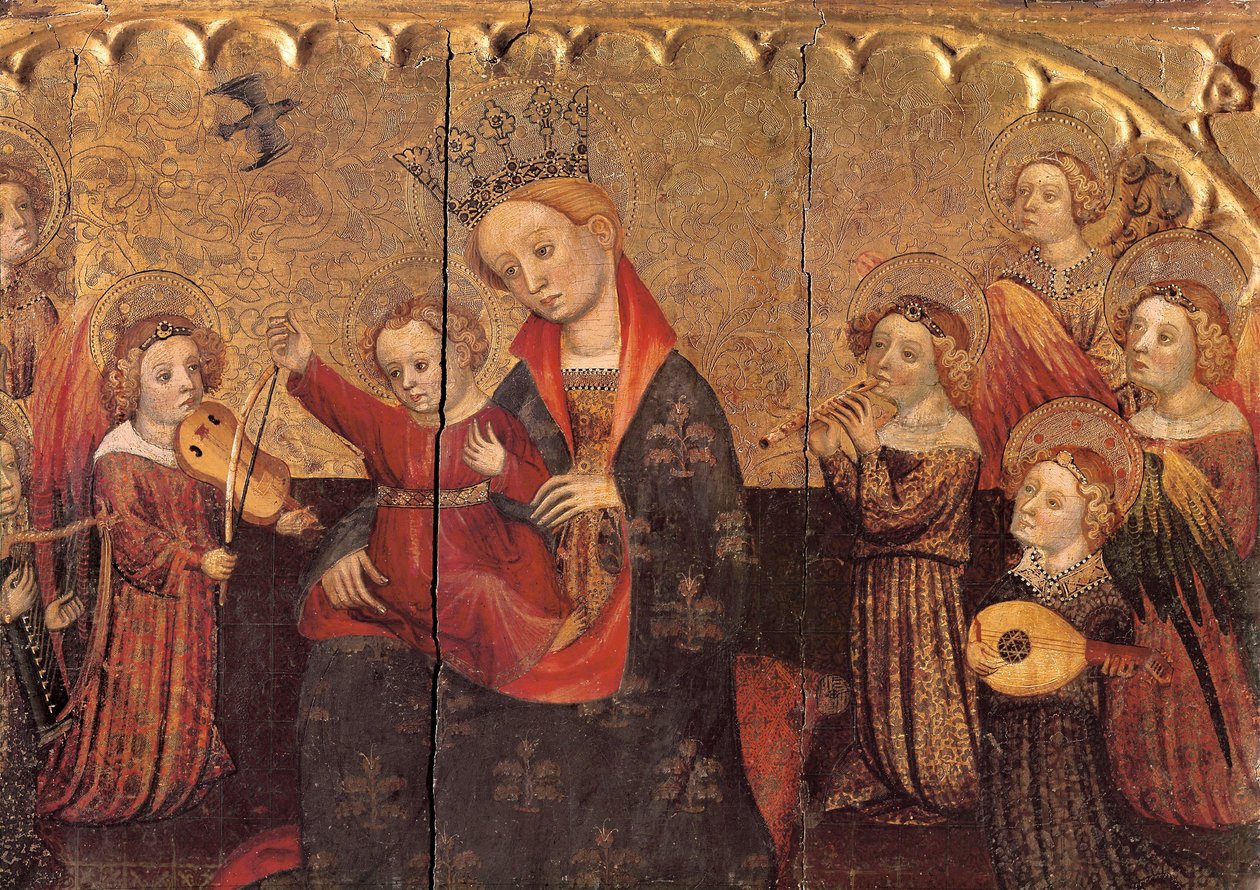 Rekesz egy oltárképből a Szűz és a Gyermek és angyal zenészekkel, 15. század eleje (tempera fán) alkotó: Jaume Cabrera