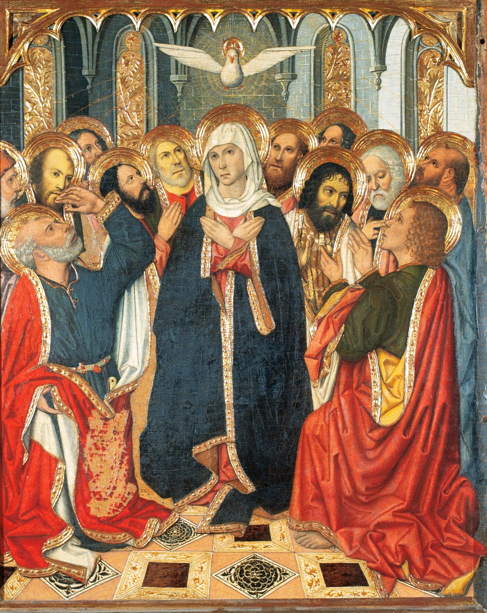 Pünkösd asztala. A portugál rendőr oltárképéről (1464-1465). Fests fára. Írta: Jaume Huguet (1414-1492). XV. század (fára festmény) alkotó: Jaume Huguet