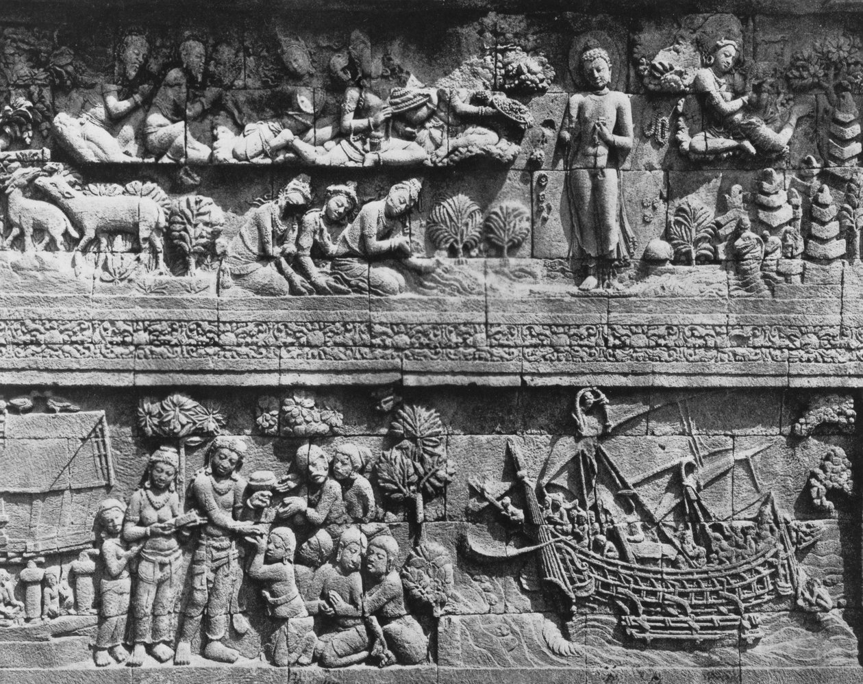 Borobudur templom domborműve, Bodhisattva fürdőzése (kő) alkotó: Javanese School