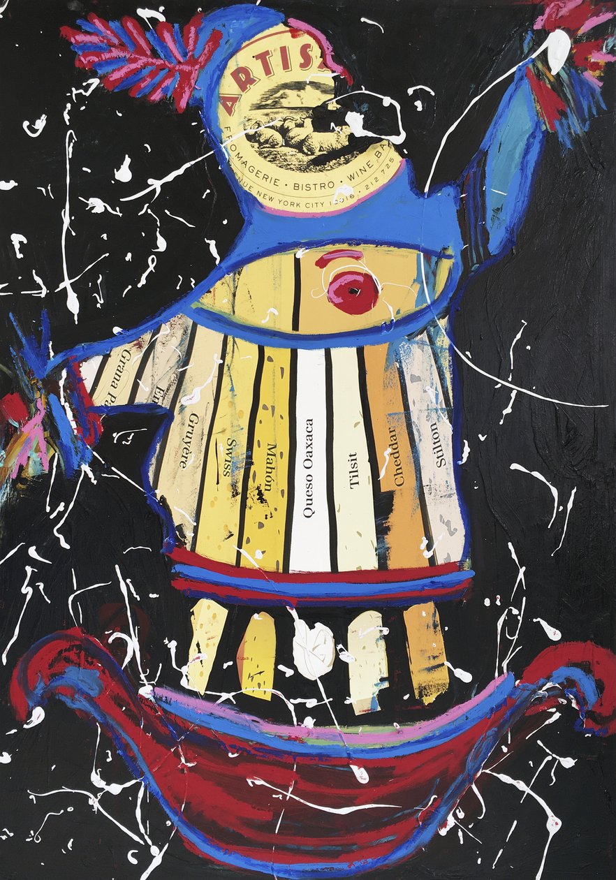 Cheese Dancer, 2016 (vegyes technika, akvarellpapírra, panelen, a hátoldalon recept) alkotó: Jay Batlle