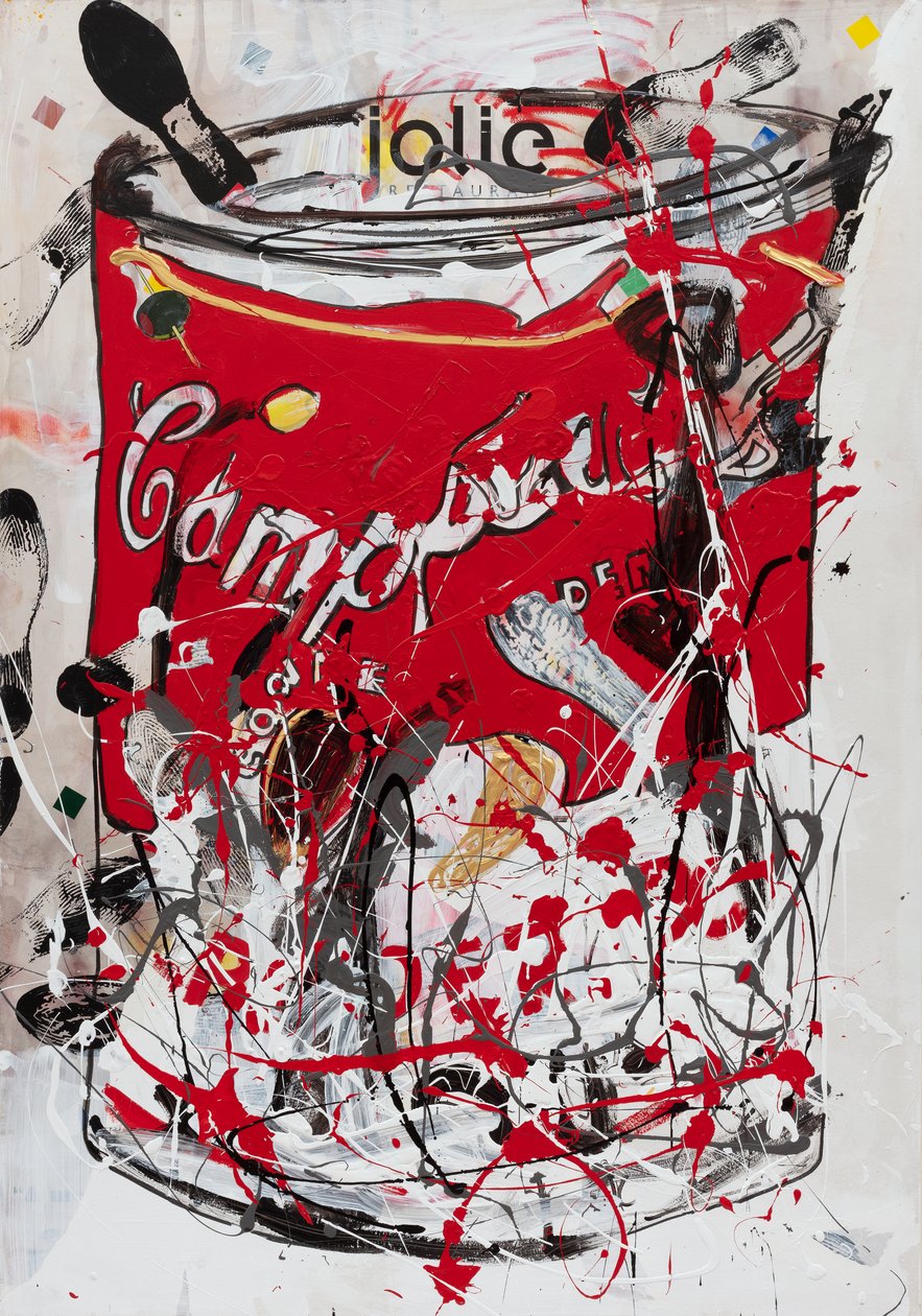 Jolie Soup Can, 2019 (házfesték és tinta vászonra) alkotó: Jay Batlle
