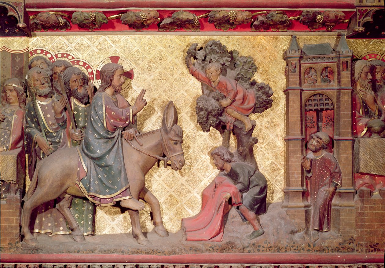 Krisztus Jeruzsálembe való bevonulásának részlete, 1340-51 festett kő alkotó: Jean and Jean Le Boutellier Ravy