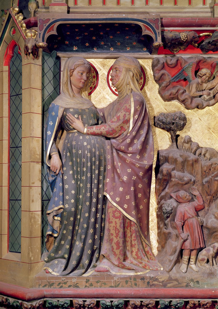 A látogatás, 1340-51 (festett kő) alkotó: Jean and Jean Le Boutellier Ravy