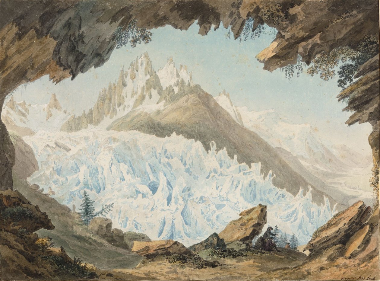 A Chapeau, a Glacier des Bois és a Charmoz tűi nevű boltozatból rajzoló művész alkotó: Jean Antoine Linck