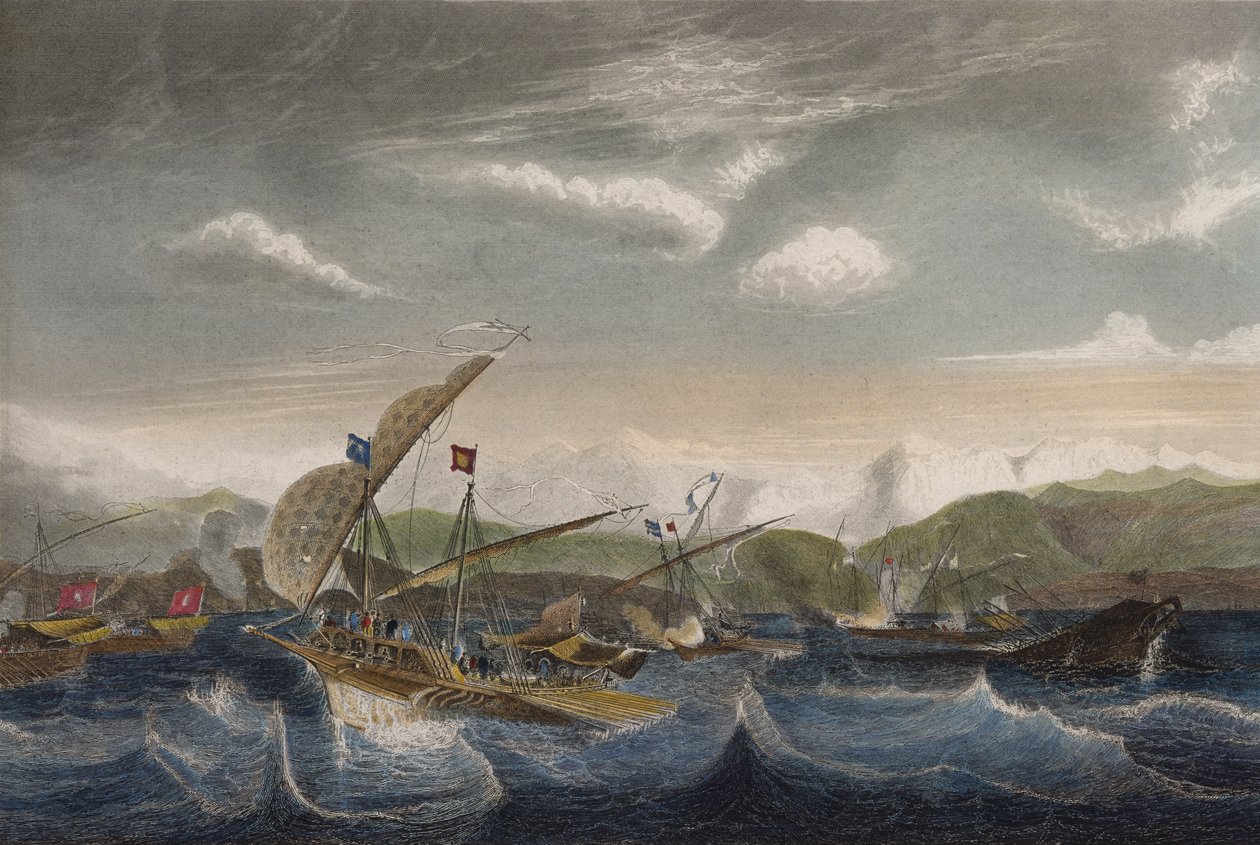 Andrea Doria szétoszlatja a spanyol flottát a Var-torkolat előtt 1524-ben (színes metszet) alkotó: Jean Antoine Theodore Gudin