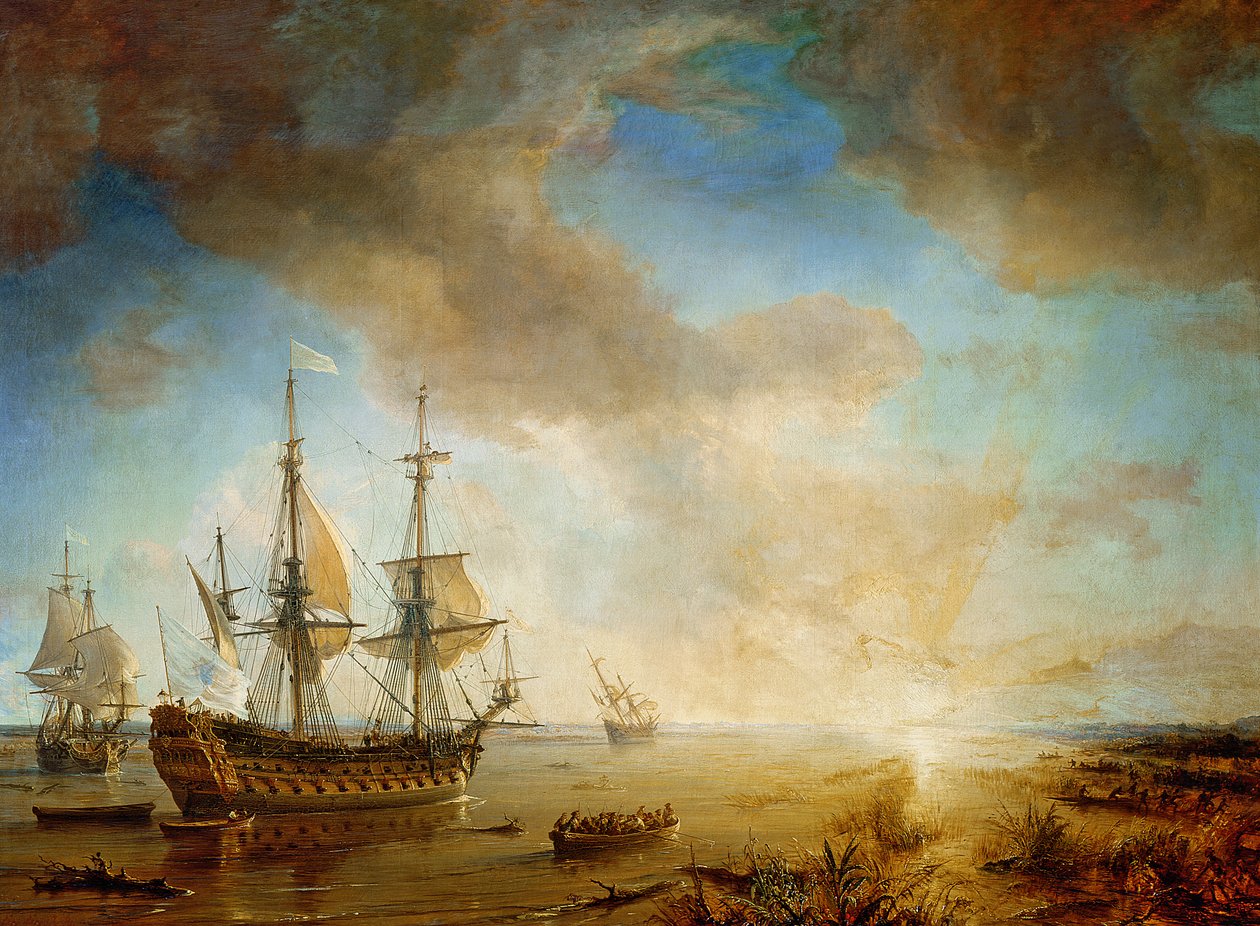 Robert Cavelier de La Salle (1643-87) expedíciója Louisianában 1684-ben, 1844-ben alkotó: Jean Antoine Theodore Gudin
