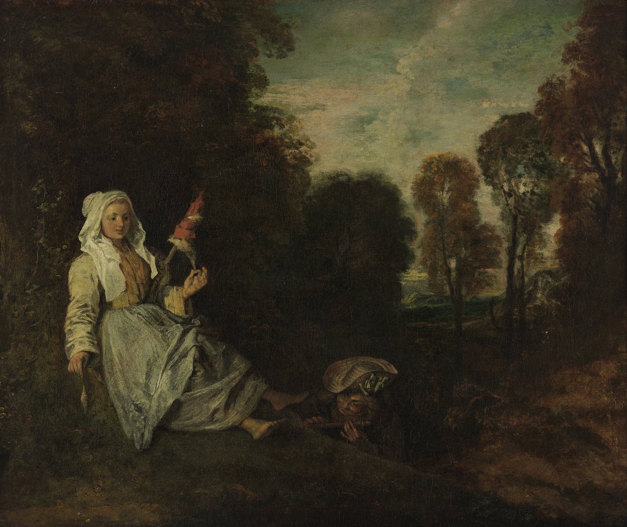 Esti tájkép fonóval alkotó: Jean Antoine Watteau