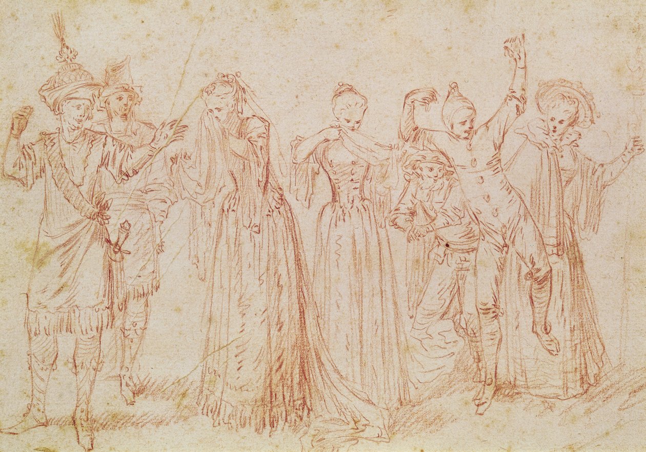 Komikus és tragikus színészek csoportja alkotó: Jean Antoine Watteau