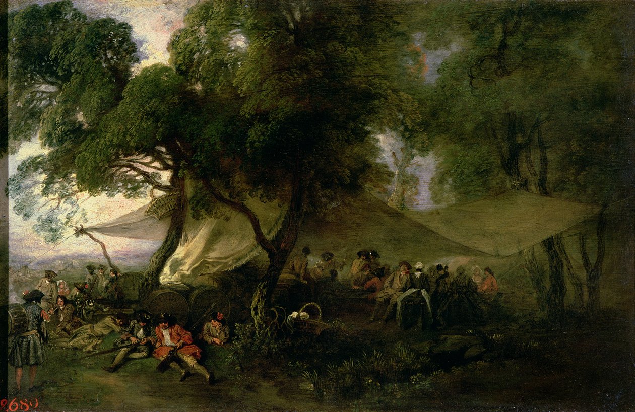 Háborús pihenő, 1712-15 (olaj, réz) alkotó: Jean Antoine Watteau