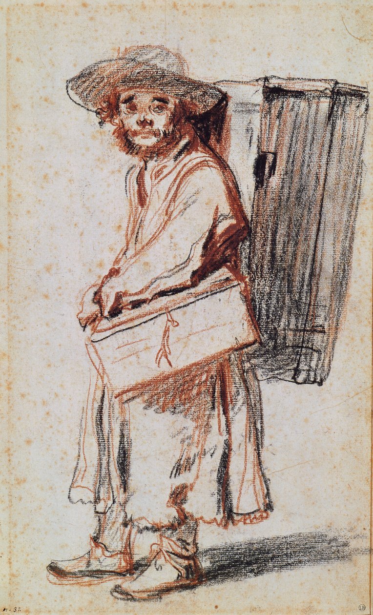 Egy Auvergne-i pedár tanulmányozása (szén és vörös kréta papíron) alkotó: Jean Antoine Watteau