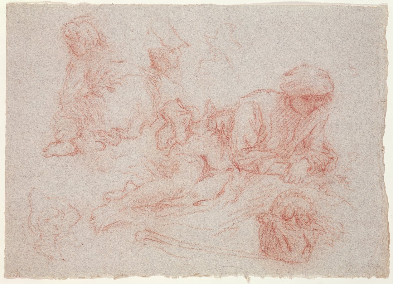 Tanulmány egy fekvő férfiról (piros kréta papíron) alkotó: Jean Antoine Watteau