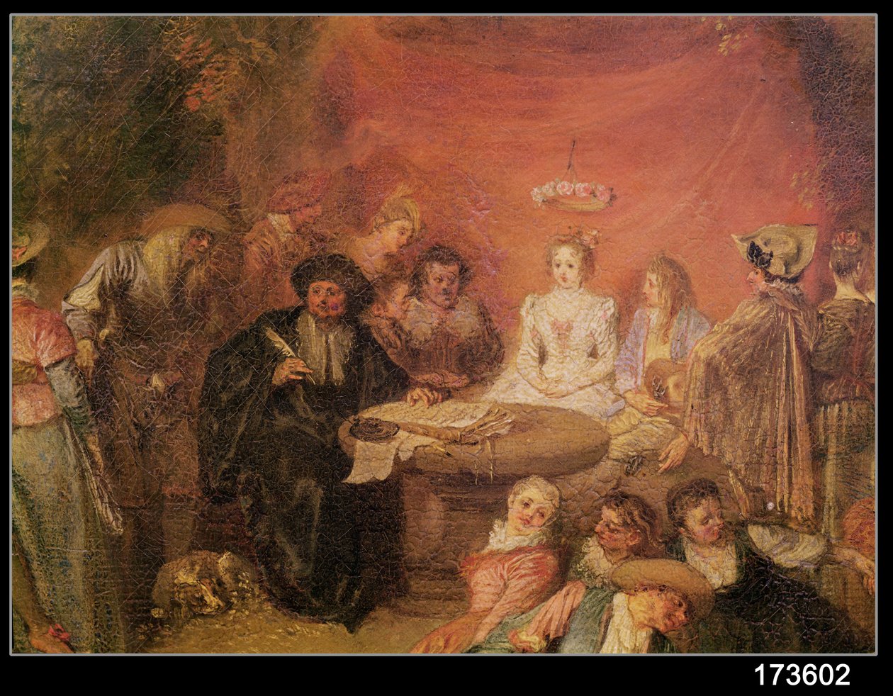 A Menyasszony és a vőlegények asztala, részlet a Házassági szerződésből, 1712-1313 (a 38782 részlet) alkotó: Jean Antoine Watteau