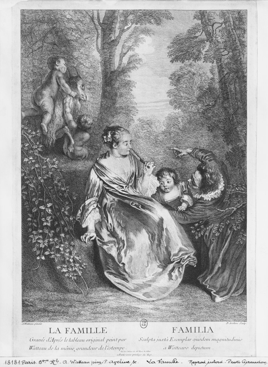 A család, vésette Pierre Aveline (kb. 1656-1722) alkotó: Jean Antoine Watteau