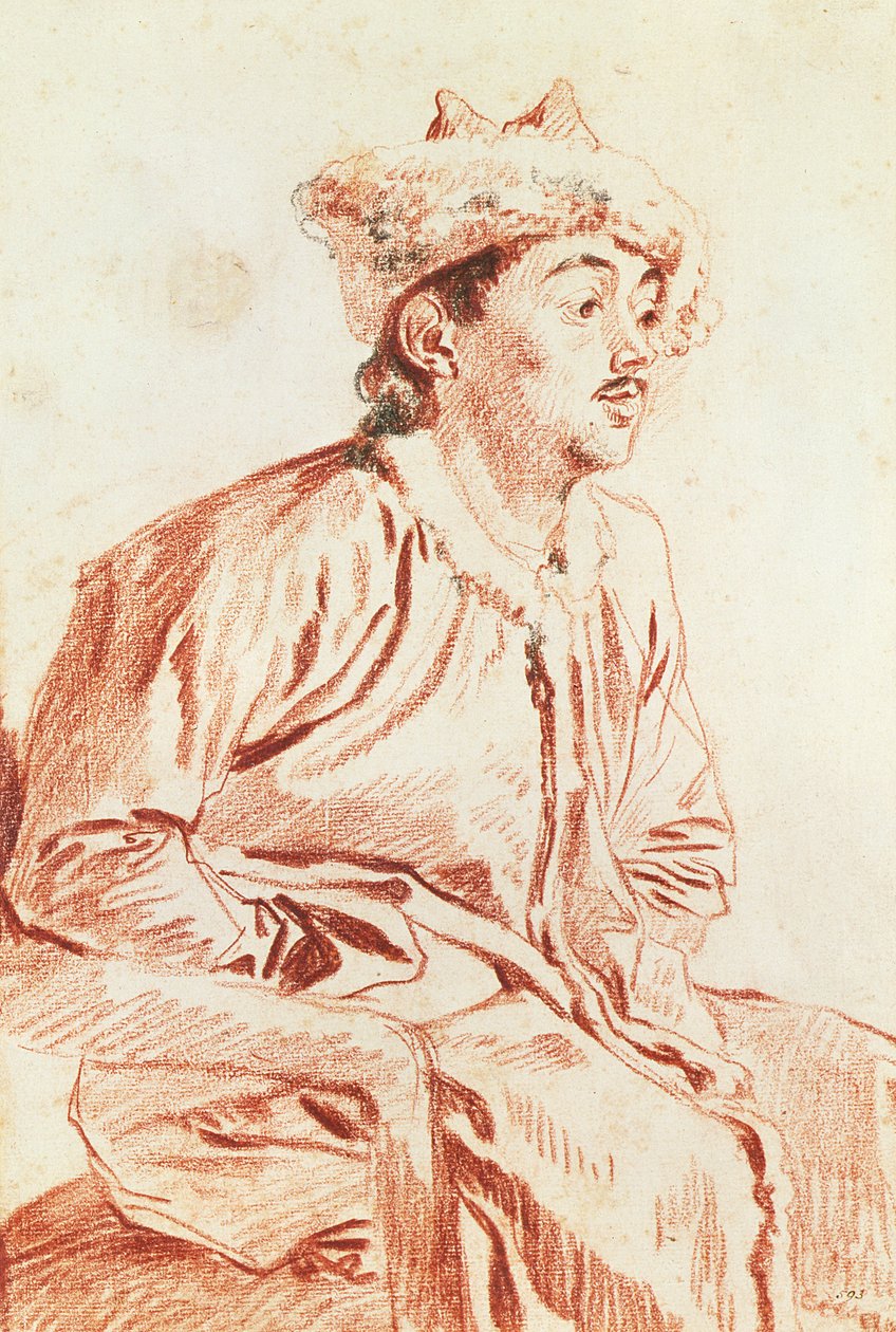 Fiatal férfi keleti viseletben (rajz) alkotó: Jean Antoine Watteau