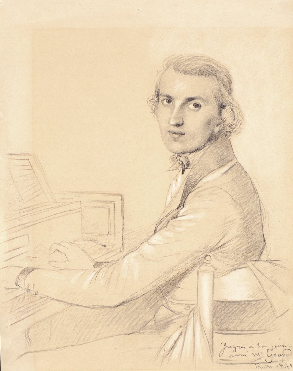 Charles Gounod (1818-93) 1841 (grafit, papír, fehér krétával kiemelve) (lásd még 159090) alkotó: Jean Auguste Dominique Ingres
