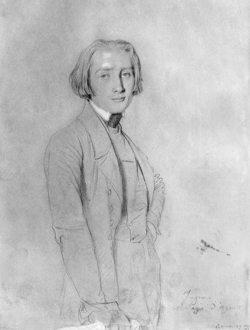 Liszt Ferenc (1811-86) Róma, 1839. május 29. (grafit és fehér kiemelések a papíron) alkotó: Jean Auguste Dominique Ingres