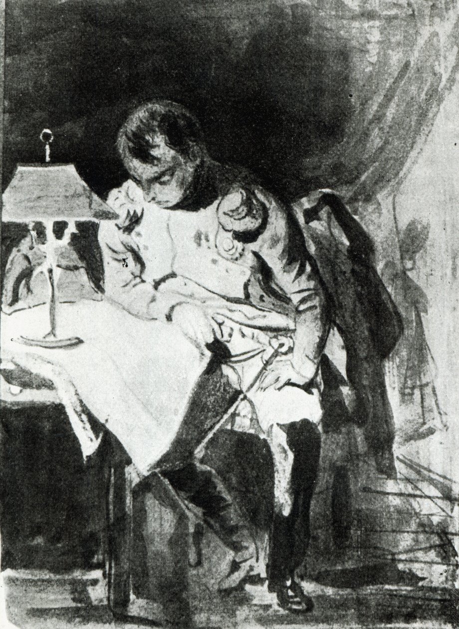 Napóleon lámpafénynél tanulmányozza térképeit, 1800 körül (indiai tinta) alkotó: Jean Auguste Dominique Ingres