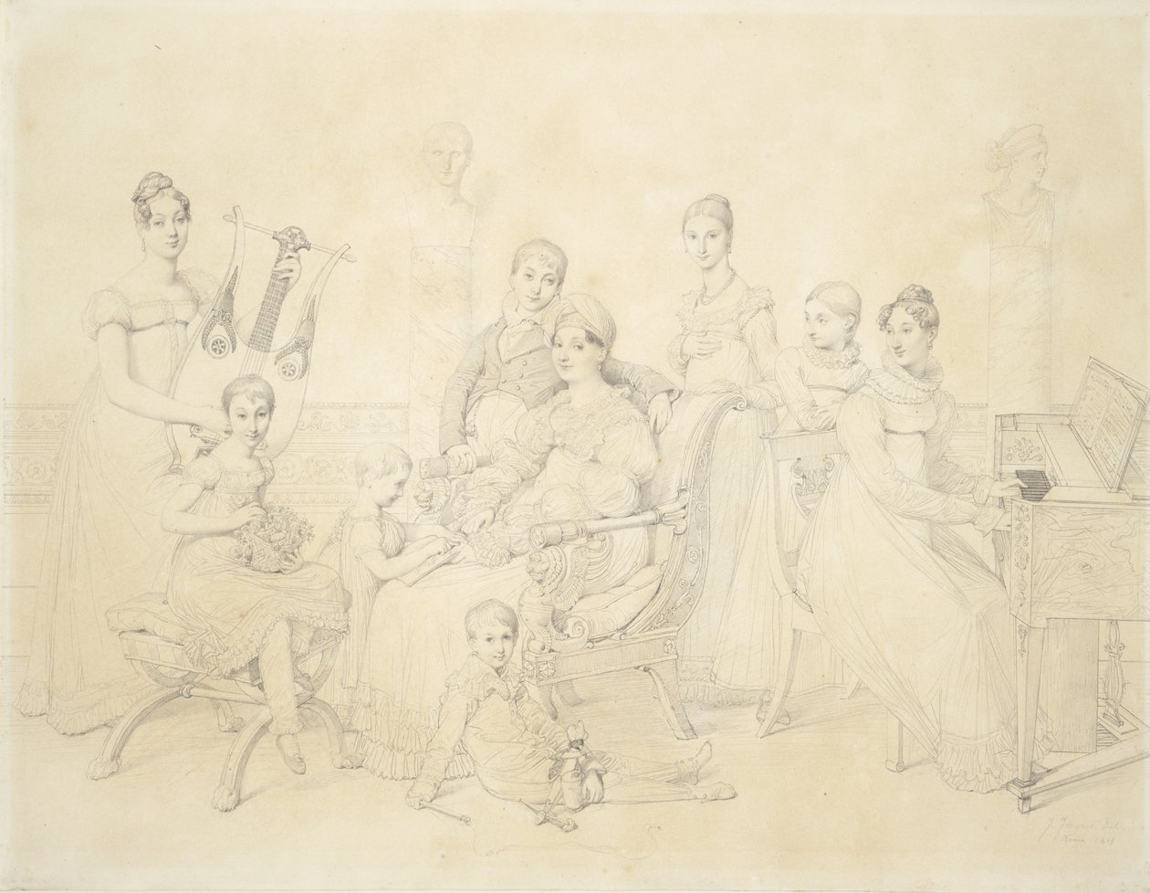 Lucien Bonaparte családjának portréja, 1815 (grafit, papír) alkotó: Jean Auguste Dominique Ingres