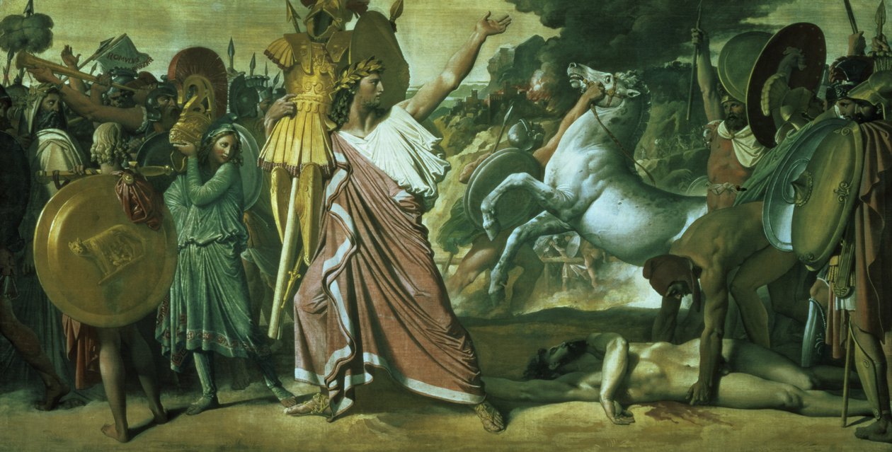 Romulus, Acron meghódítója, zsákmányát a Jupiter templomába viszi, 1812 alkotó: Jean Auguste Dominique Ingres