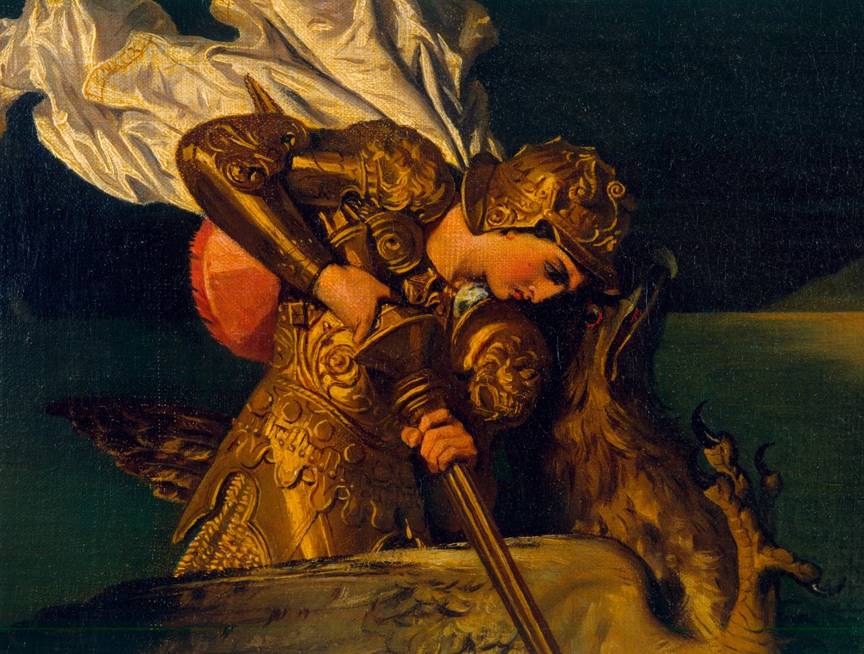 Ruggiero megmenti Angelicát, Ruggiero részlete, 1819 (az XIR 59757 részlete) alkotó: Jean Auguste Dominique Ingres