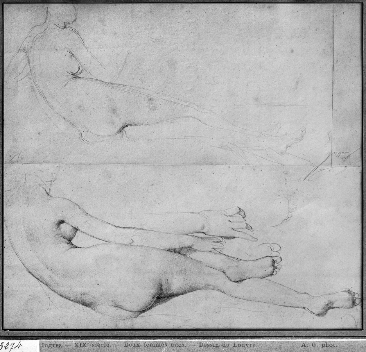 Tanulmányok a Grande Odalisque-hoz (grafit papíron) (lásd még: 233243) alkotó: Jean Auguste Dominique Ingres
